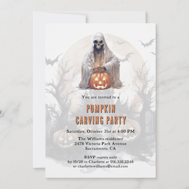 Spooky Pumpkin Carving Party Halloween Einladung (Vorderseite)