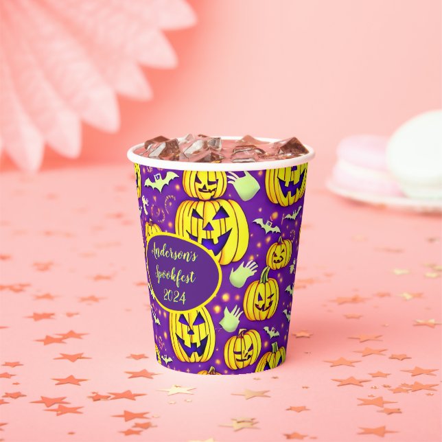 Spooky Pumpkin Custom Halloween Paper Cups Pappbecher (Insitu)