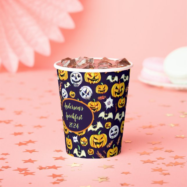 Spooky Pumpkin Custom Halloween Paper Cups Pappbecher (Insitu)
