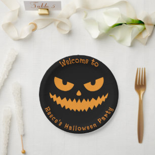 Spooky Pumpkin Face Kids Halloween-Party Pappteller