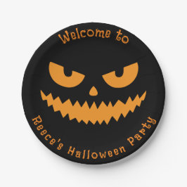 Spooky Pumpkin Face Kids Halloween-Party Pappteller