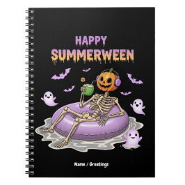 Spooky Pumpkin Faced Skeleton Fun Happy Summerween Notizblock