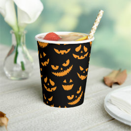 Spooky Pumpkin Faces Kids Halloween-Party Pappbecher