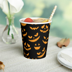 Spooky Pumpkin Faces Kids Halloween-Party Pappbecher