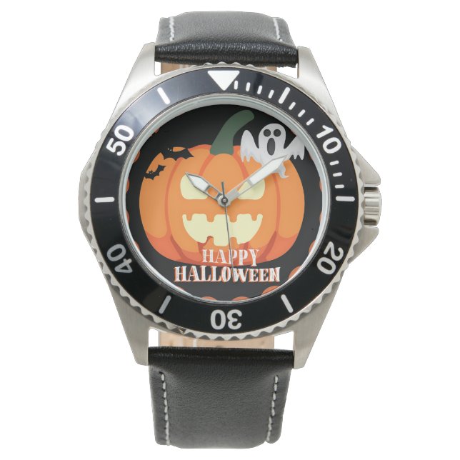 Spooky Pumpkin & Ghost Halloween Uhr (Vorderseite)