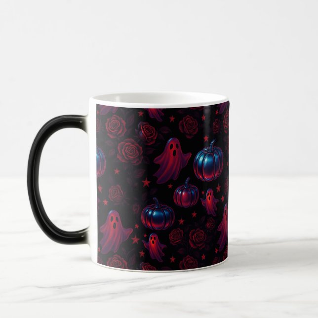 Spooky Pumpkin Ghost Rose Mug - 11 oz Verwandlungstasse (Links)