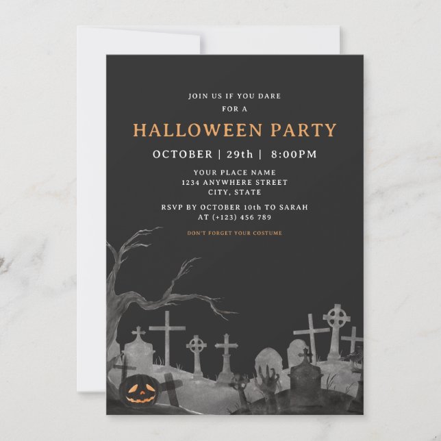 Spooky Pumpkin Graveyard Adult Halloween-Party Einladung (Vorderseite)