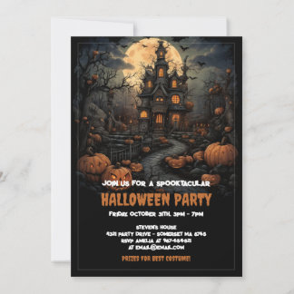 Spooky Pumpkin Halloween mit Spuk Haus und Mond Einladung