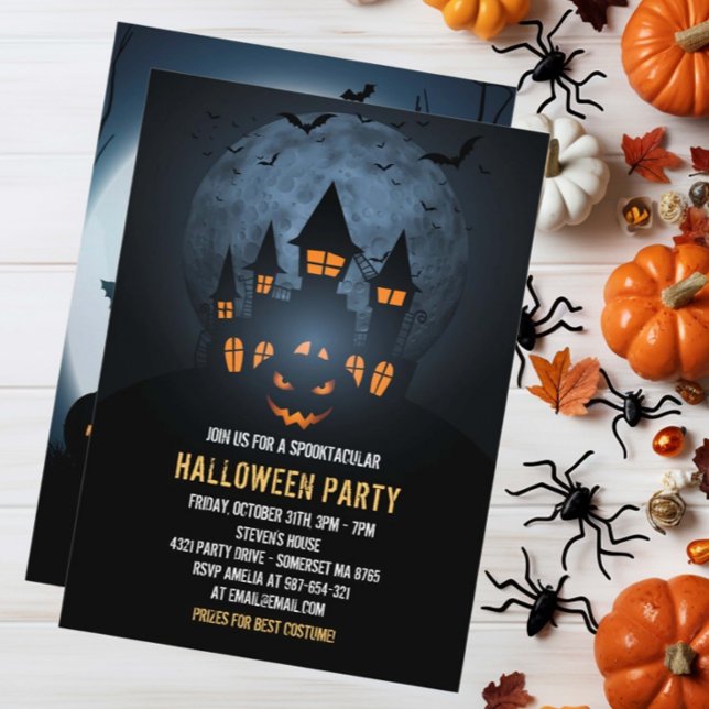 Spooky Pumpkin Halloween mit Spuk Haus und Mond Einladung (Von Creator hochgeladen)
