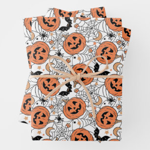 Spooky Pumpkin Halloween Pattern Geschenkpapier Set