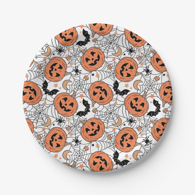 Spooky Pumpkin Halloween Pattern Pappteller (Vorderseite)