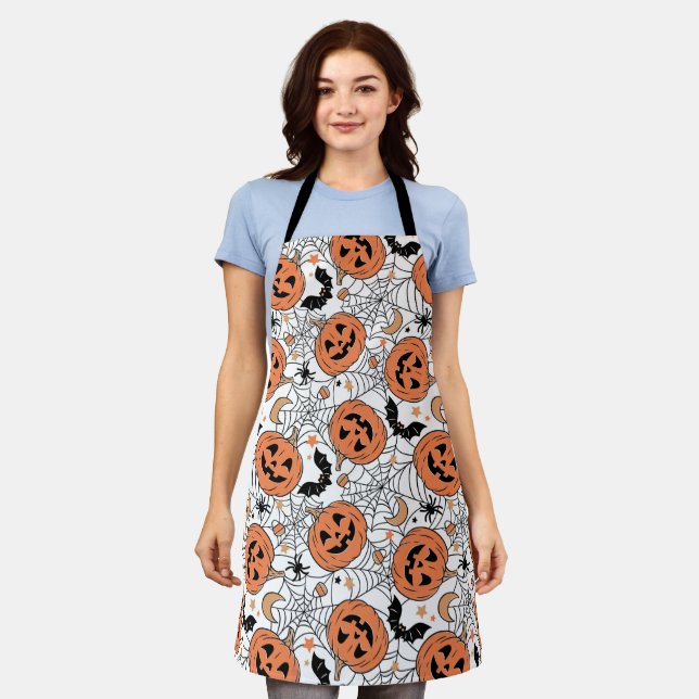 Spooky Pumpkin Halloween Pattern Schürze (Getragen)