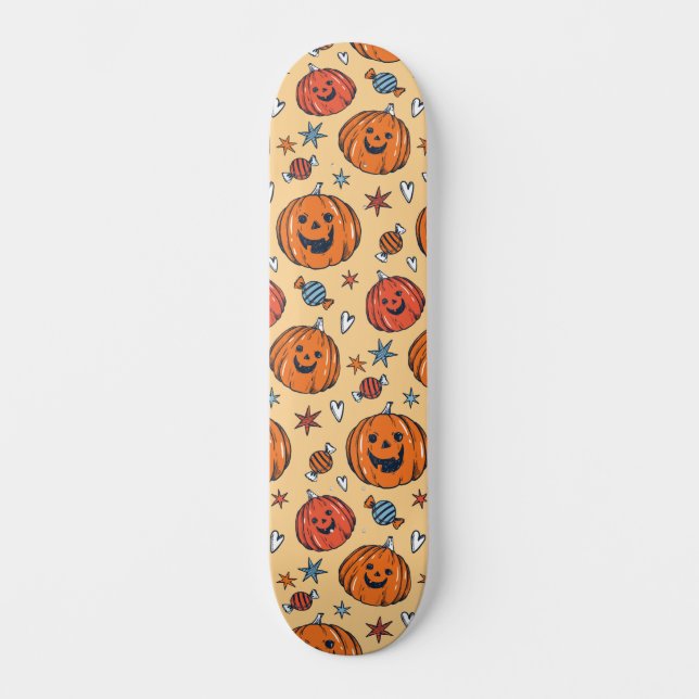 Spooky Pumpkin Halloween Pattern Skateboard (Vorderseite)