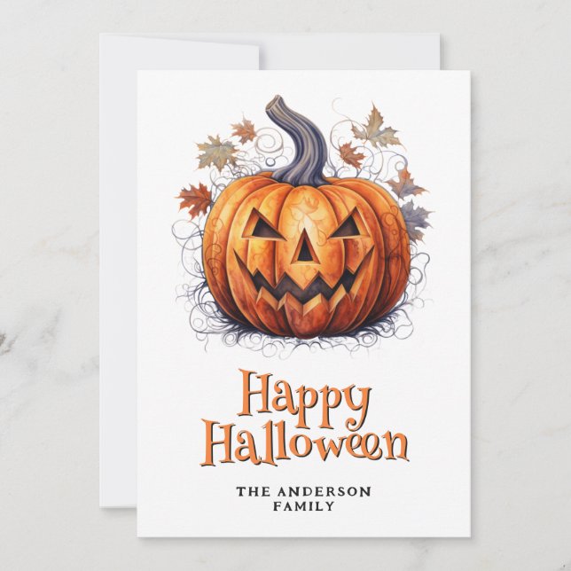 Spooky Pumpkin Happy Halloween Card Feiertagskarte (Vorderseite)