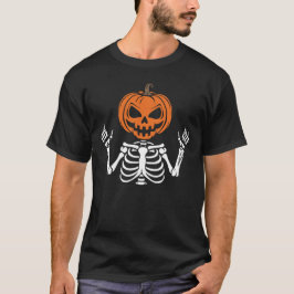 Spooky Pumpkin Head Skeleton Halloween T-Shirt