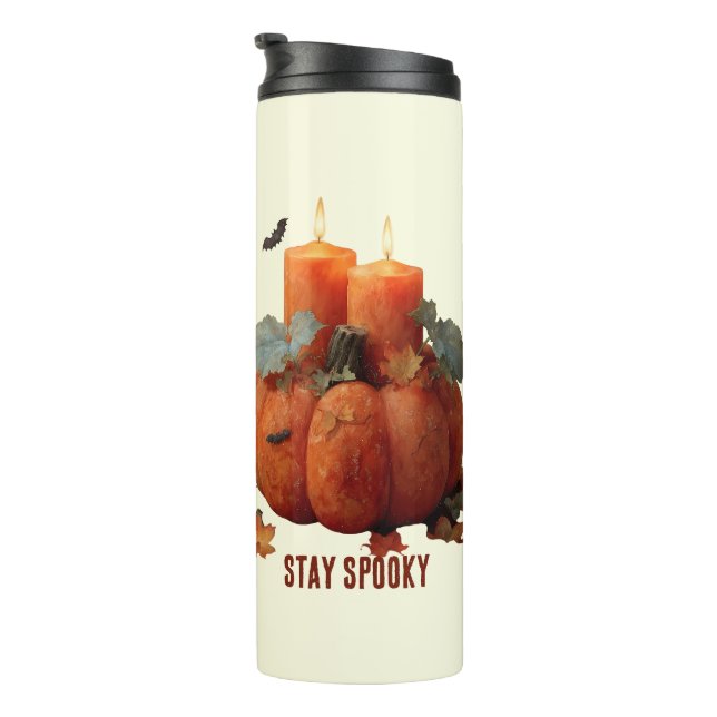 Spooky Pumpkin mit Kerzen bleibe Thermosbecher (Nach rechts gedreht)