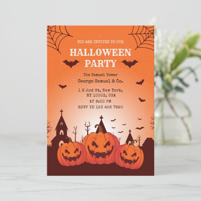 Spooky Pumpkin Palace Halloween Business Einladung (Stehend Vorderseite)
