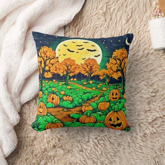 Spooky Pumpkin Patch: Cartoon Night Kissen (Decke)