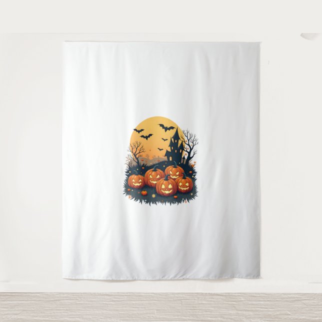 Spooky Pumpkin Patch - Retro Halloween T-Shirt Wandteppich (Vorderseite)