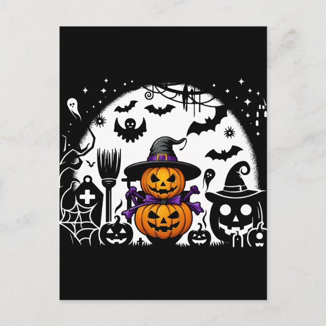 Spooky Pumpkin und Ghost Postkarte (Vorderseite)