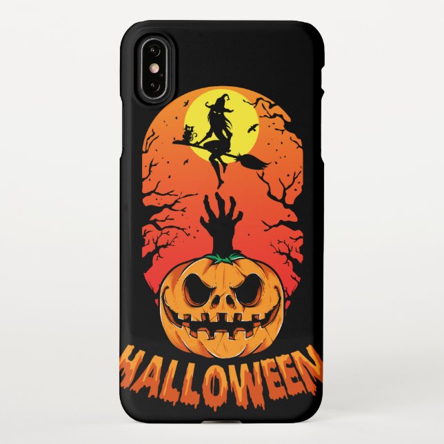 Spooky Pumpkin und Hexenbrenner gegen den Mond iPhone Hülle (Rückseite)