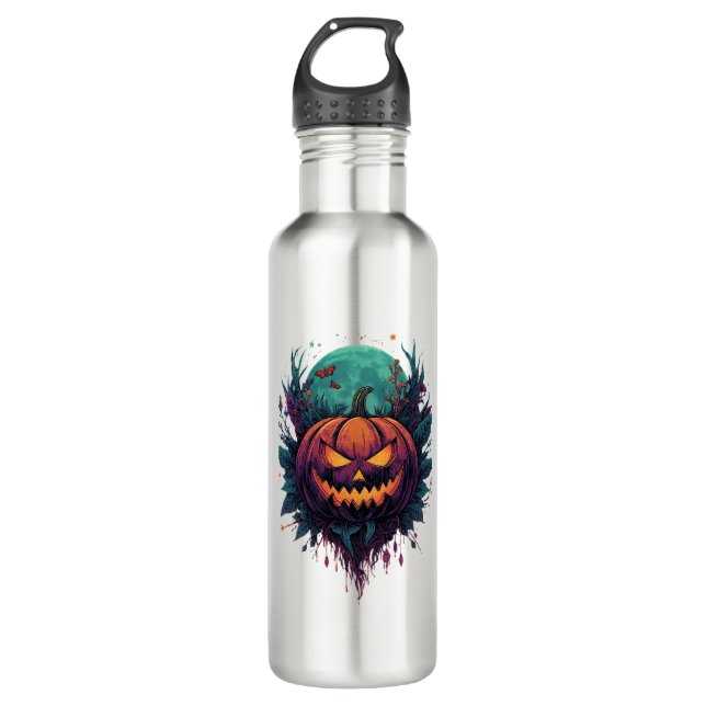 Spooky Pumpkin unter Vollmond Edelstahlflasche (Vorderseite)