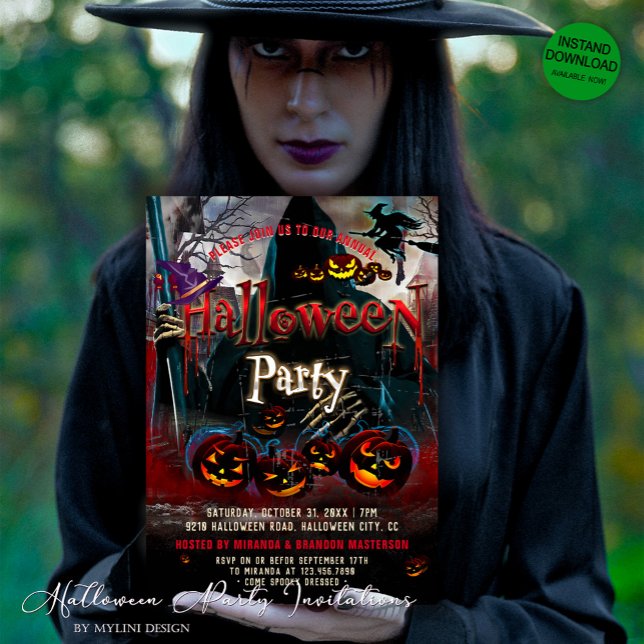 Spooky Pumpkins Hexenklopfen Halloween-Party Einla Einladung (Von Creator hochgeladen)