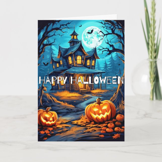 Spooky Pumpkins Spuk House Happy Halloween Karte (Vorderseite)