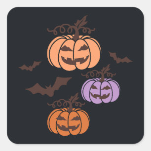 Spooky Pumpkins Trio Halloween Jack-o’Lantern Quadratischer Aufkleber