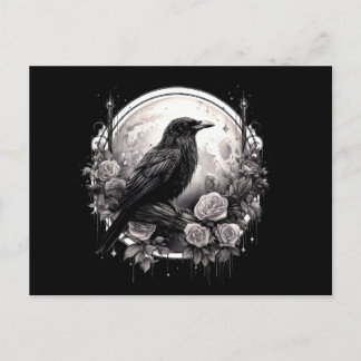 Spooky Raven Crow, Moon & Rose Gothic Illustration Postkarte