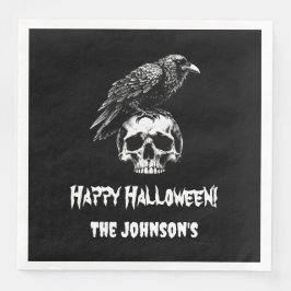 Spooky Raven Skull Halloween Paper Napkin Serviette