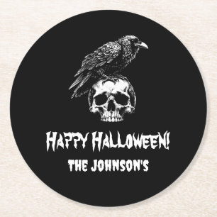 Spooky Raven Skull Halloween Paper Untersetzer