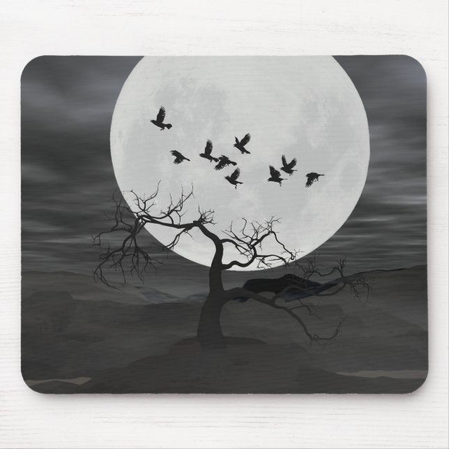 Spooky Ravens fliegen gegen den Vollmond Mousepad (Vorne)