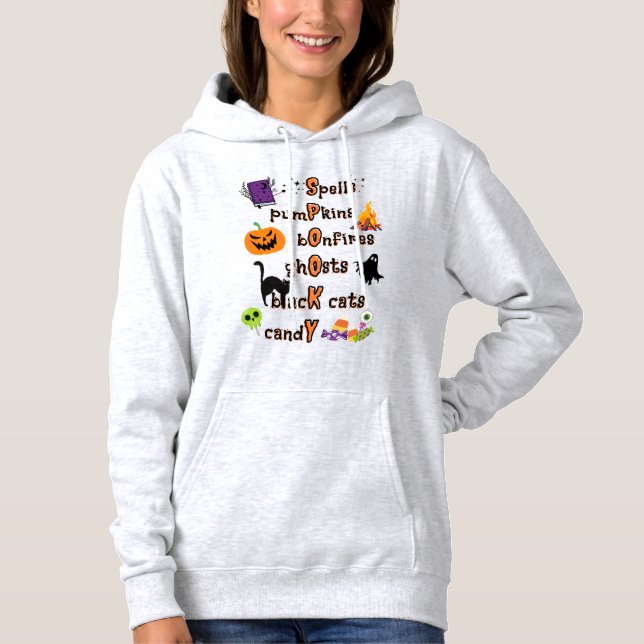 SPOOKY Rechtschreibung mit allen Dingen Halloween Hoodie (Vorderseite)