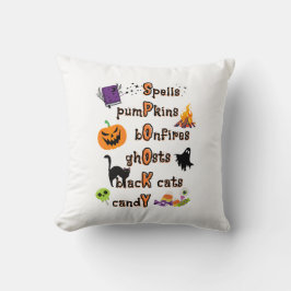 SPOOKY Rechtschreibung mit allen Dingen Halloween Kissen