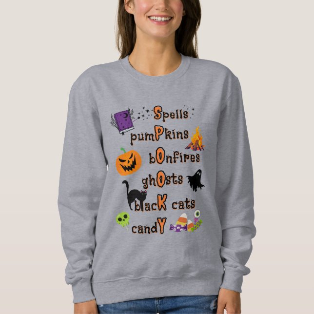 SPOOKY Rechtschreibung mit allen Dingen Halloween Sweatshirt (Vorderseite)