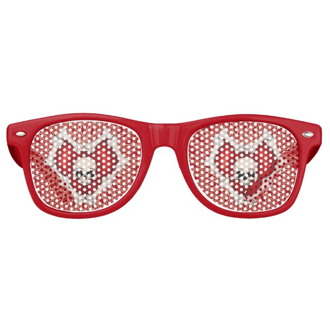 Spooky Red Heart in Knochen Skull Lines dargestell Partybrille (Vorderseite)