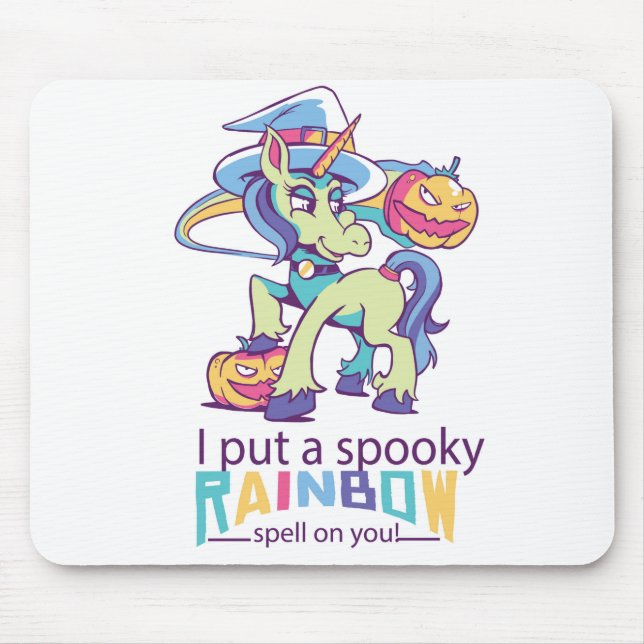 Spooky-Regenbogenzauber Halloween-Einhornhexe Mousepad (Vorne)
