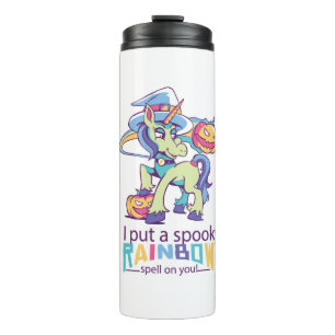Spooky-Regenbogenzauber Halloween-Einhornhexe Thermosbecher