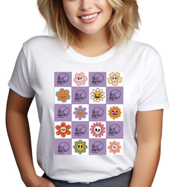 Spooky Retro Blumenschädel überprüft Tri-Blend Shirt (Von Creator hochgeladen)