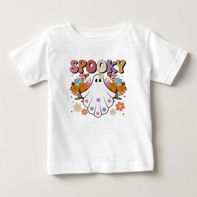 Spooky Retro Ghost Halloween Niedlich Baby T-shirt (Vorderseite)