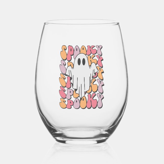 Spooky Retro Ghost Weinglas Ohne Stiel (Vorderseite)