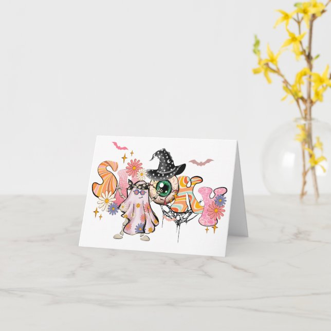 Spooky Retro Halloween Karte (Gelbe Blume)