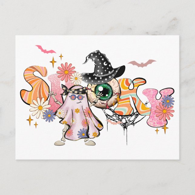 Spooky Retro Halloween Postkarte (Vorderseite)