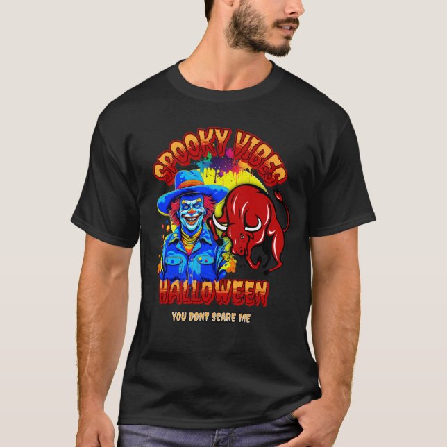 Spooky Rodeo Clown 2 und Bull Halloween T-Shirt (Vorderseite)