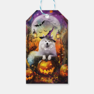 Spooky Samoyed Hund Halloween Hexe und Kürbiskröte Geschenkanhänger