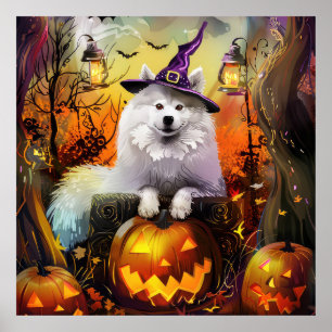Spooky Samoyed Hund Halloween Hexe und Kürbiskröte Poster