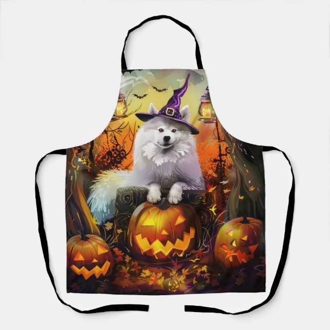 Spooky Samoyed Hund Halloween Hexe und Kürbiskröte Schürze (Vorderseite)