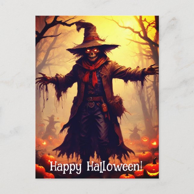 Spooky Scarecrow Halloween Postkarte (Vorderseite)