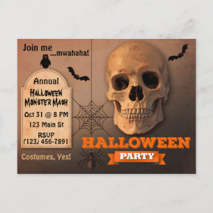 Spooky-Schädel, Fledermäuse und Spiesehase Einladungspostkarte